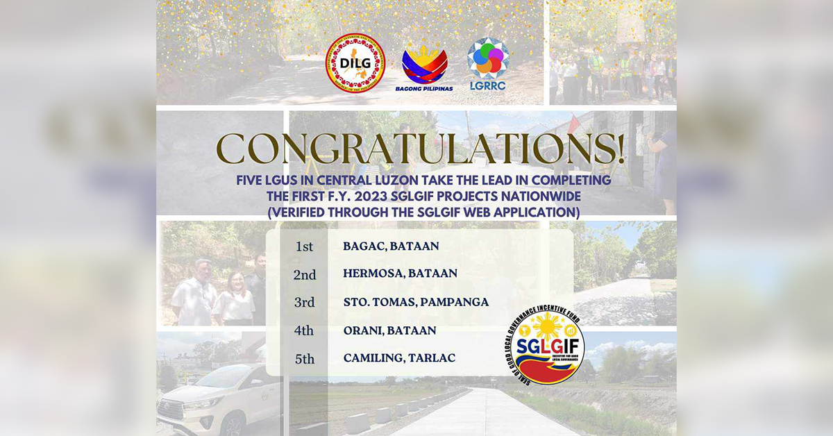 Five LGUs in Central Luzon lead in completing 2023 SGLGIF Projects