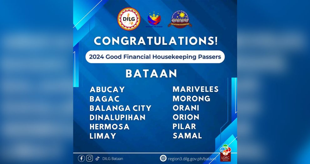 Bataan LGUs, pinarangalan sa 2024 Good Financial Housekeeping