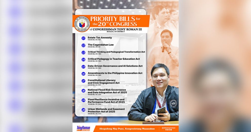 Cong. Roman unveils 2nd batch of priority bills