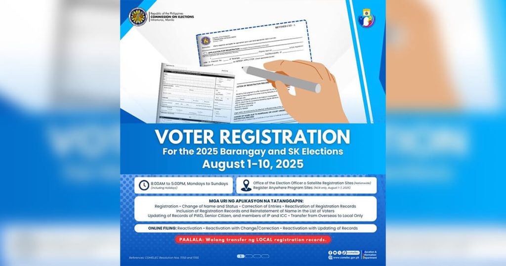 Voter registration para sa 2025 Barangay at SK Elections, sisimulan na