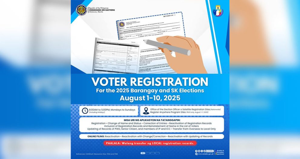 Voter registration para sa 2025 Barangay at SK Elections, sisimulan na