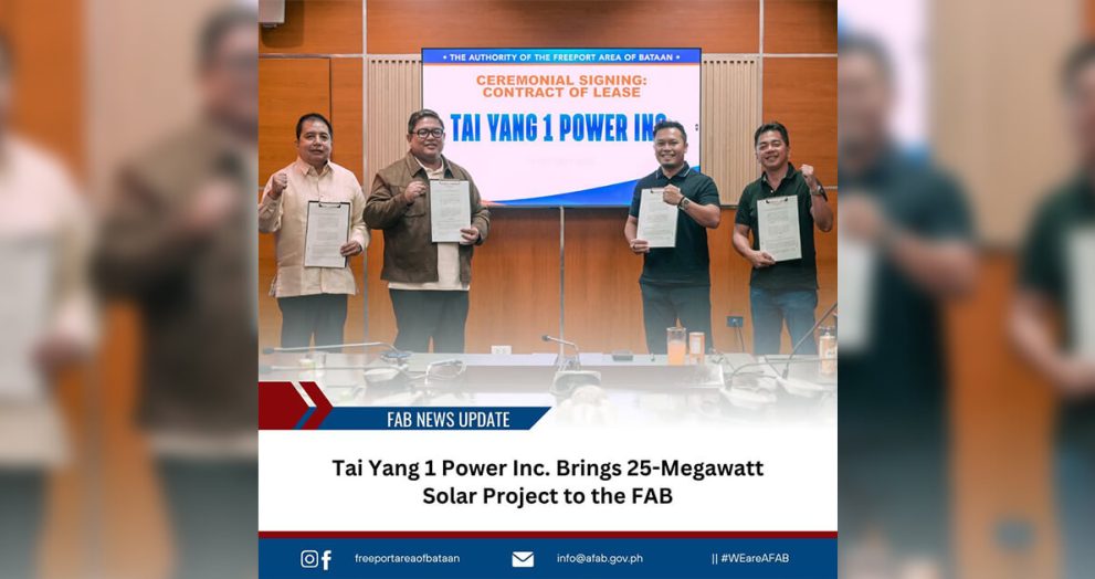 Tai Yang 1 Power Inc. to develop 25-megawatt solar project at FAB