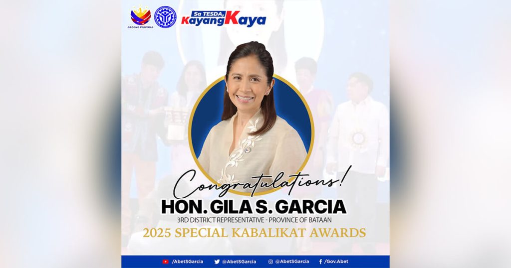 Rep. Abet Garcia congratulates Rep. Gila Garcia for TESDA Special Kabalikat Award