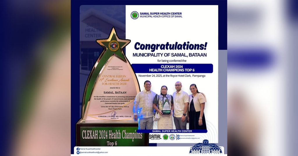 Samal clinches Top 6 spot in Central Luzon Health Excellence Awards