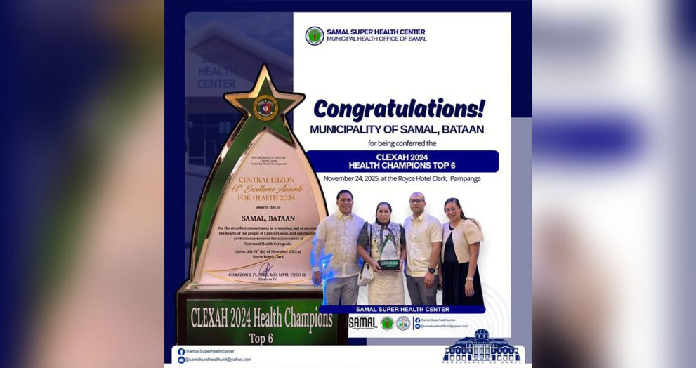 Samal clinches Top 6 spot in Central Luzon Health Excellence Awards