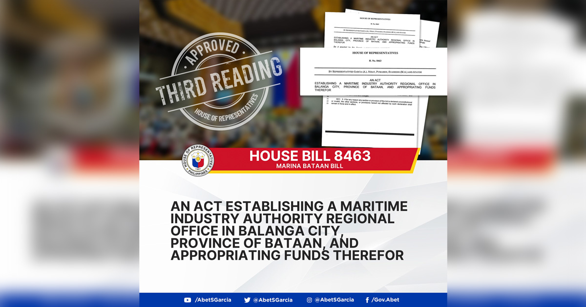 Bill establishing MARINA Regional Office in Bataan clears House