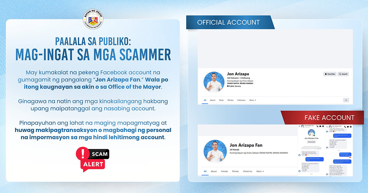Orani Mayor warns public vs fake FB account, scammers